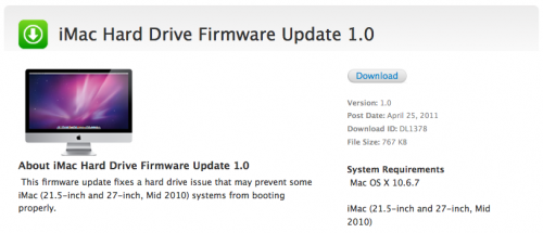 Apple Has Been Released iMac Hard Drive Firmware Update 1.0