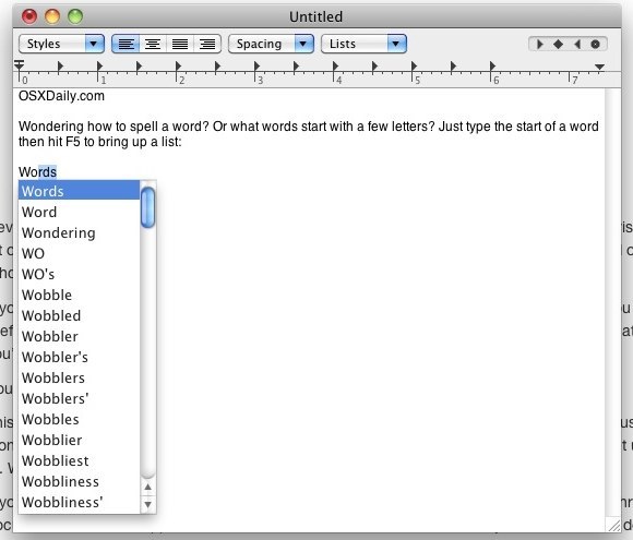 Instant Word Completion in Mac OS X with F5