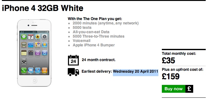 White iPhone 4 available for oder, delivers on April 20th